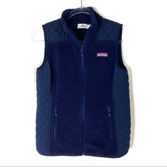 3/$30 Vineyard Vines | Navy Quilted Fleece Full Zip Vest XS - Picture 1 of 8